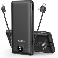 Portable Charger Built-in Cables and AC Wall Plug, USB C Power Bank 10000mAh