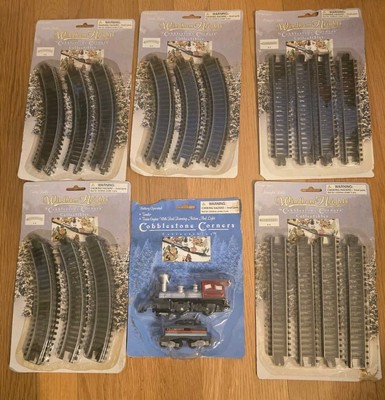 Lot of 6 Cobblestone Corners Collectibles Train Track Curve & Straight + Engine