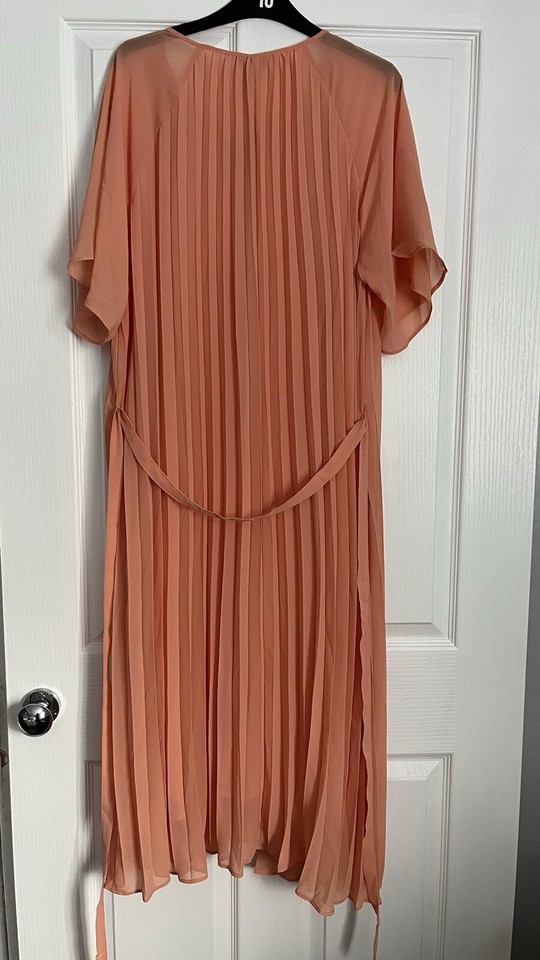 H&M long oversized peach dress with pleats size M 12 14 UK NEW With