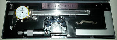 4-teiliges Ingenieure Messset ~ Zifferblatt + Mikrometer + Lineal + Quadrat 
