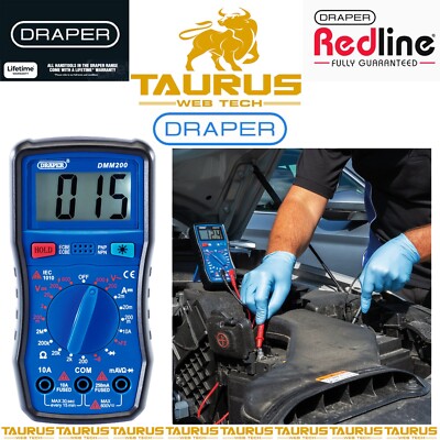 DRAPER 200 Serie manuelle Reichweite Digital AC/DC Multimeter 600 V Zum Selbermachen UK KOSTENLOSER VERSAND