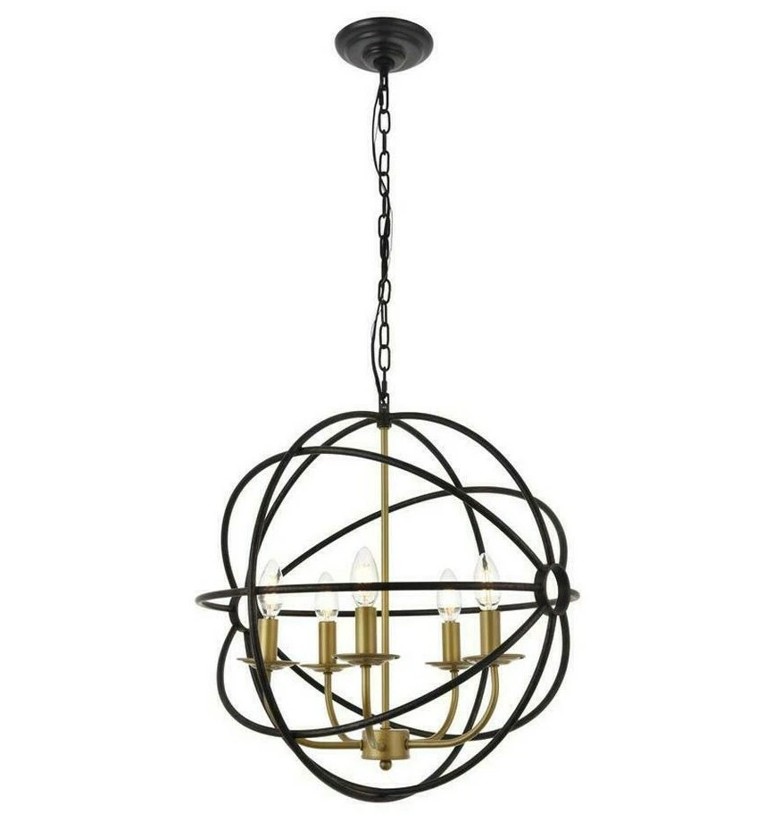 LUSTRE DE SALA DE JANTAR MARROM ESCURO - GLOBO ESFERA LATÃO ILUMINAÇÃO PINGENTE 5 LUZES - Imagem 2 de 4