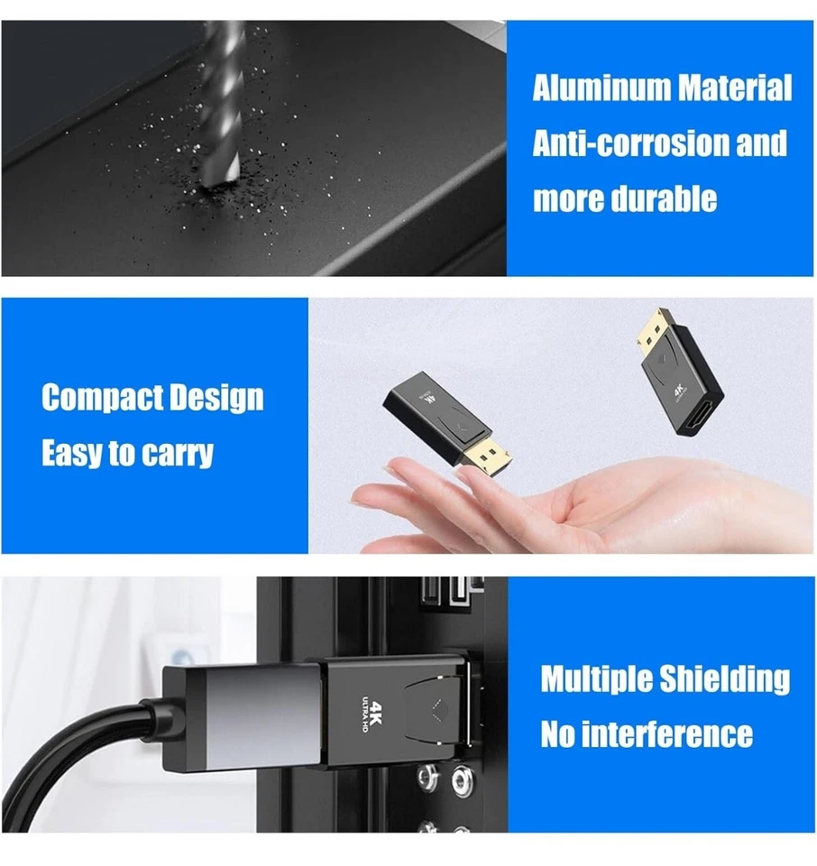 2 stück 4K DisplayPort zu HDMI Adapter, DP zuHDMI Konverter mit Audioübertragung - Bild 3 von 4