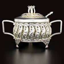 Orientalische Minz-/ Zuckerdose Kristall Silber klein F421