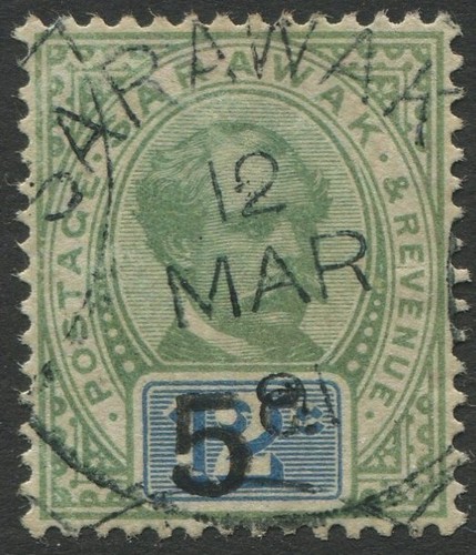 Sarawak 1891 SG 26 Surcharged "5c" on 12c Green & Blue Used Cat £350 Fine - 第 1/2 張圖片