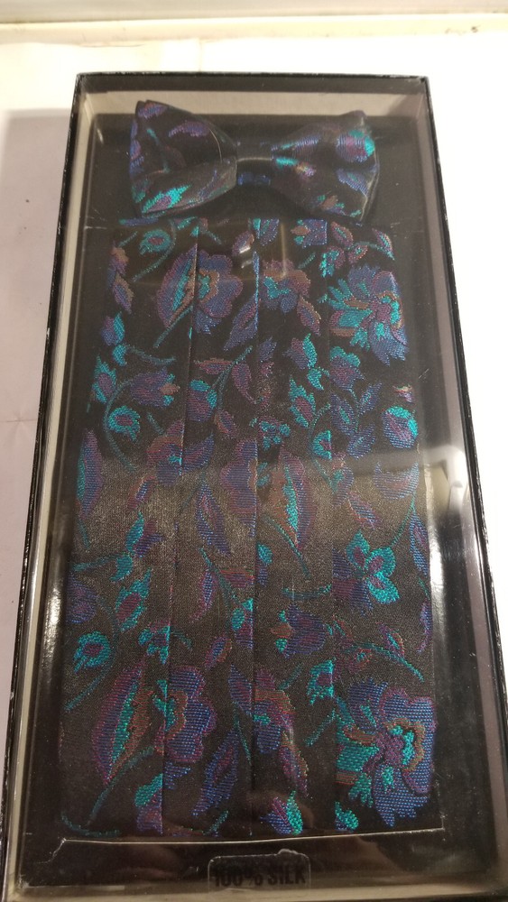 Tiffany By Elite Formal Accessories Bow Tie and Cummerbund Blue Black and Purple