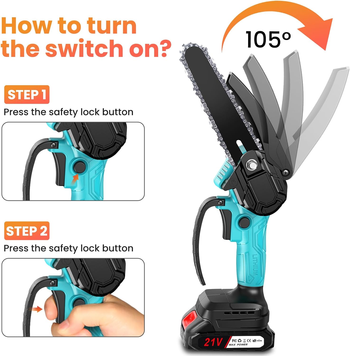 Motosega A Batteria 21V 4000mAh - 800W Senza Spazzole, Per Potatura E Giardinaggio - Foto 2