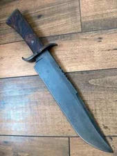 CUSTOM HANDMADE CARBON STEEL HUNTING BOWIE KNIFE WITH WOODEN HANDLE & SHEATH