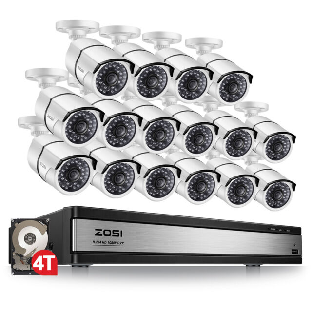 ZOSI 16CH H.265+ 5MP Lite DVR 2MP Wired Outdoor Security Camera System 4TB HDD