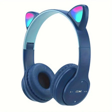 Rainbow LED Cat Ear Bluetooth Headphones - Wireless  Hands-Free Calling - Blue