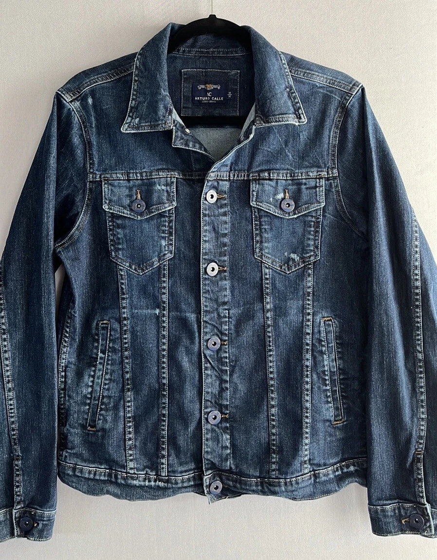 Arturo Calle Men Jeans jacket Blue Long Sleeve Pocket Front Size M Casual Button