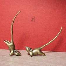 Pure Brass Long Tail Zodiac Mouse Statue Vintage Rat Tea Pet Miniature 1pc