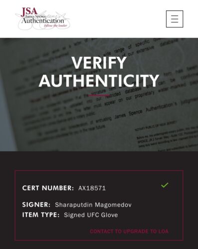 Guante UFC firmado por Sharaputdin Shara Magomedov certificado de autenticidad JSA bala autografiado IP b - Imagen 4 de 4