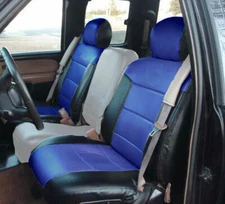 FOR 2000-02 CHEVY SILVERADO S.LEATHER CUSTOM FIT 2 FRONT SEAT COVERS BLACK/BLUE