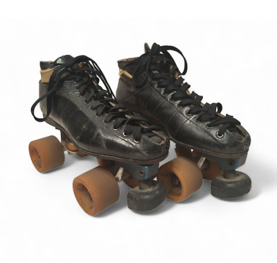 Vintage 1980s Riedell 595 Speed Skates Red Wing Black Leather Boot Sz 5.5 M 7 W