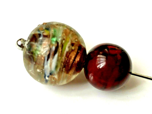 Broche Vintage Boule En Verre Marbré Vert Années 1960 - Épingle à Chemisier - Ancienne