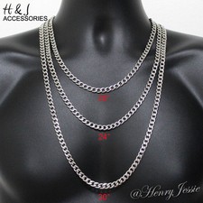 18-40"MEN 316 L Stainless Steel 7mm Silver Cuban Curb Link Chain Necklace