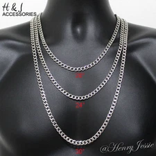 18-40"MEN 316 L Stainless Steel 6mm Silver Cuban Curb Link Chain Necklace