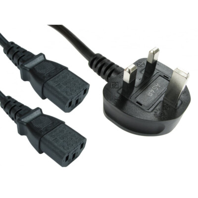 IEC X2 C13 Doppel Netz Splitter Kabel Stromkabel Leitung mit UK Pin Stecker 2m 5,5m