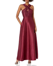 Halston Heritage Cross Neck Twill Gown Dress 6 Cranberry Evening Prom Formal NWT