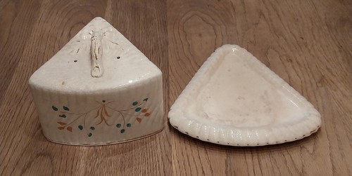 Antique Vintage Staffordshire Edwardian Large Pottery Cheese Dish & Cover Wedge - Picture 9 of 16
