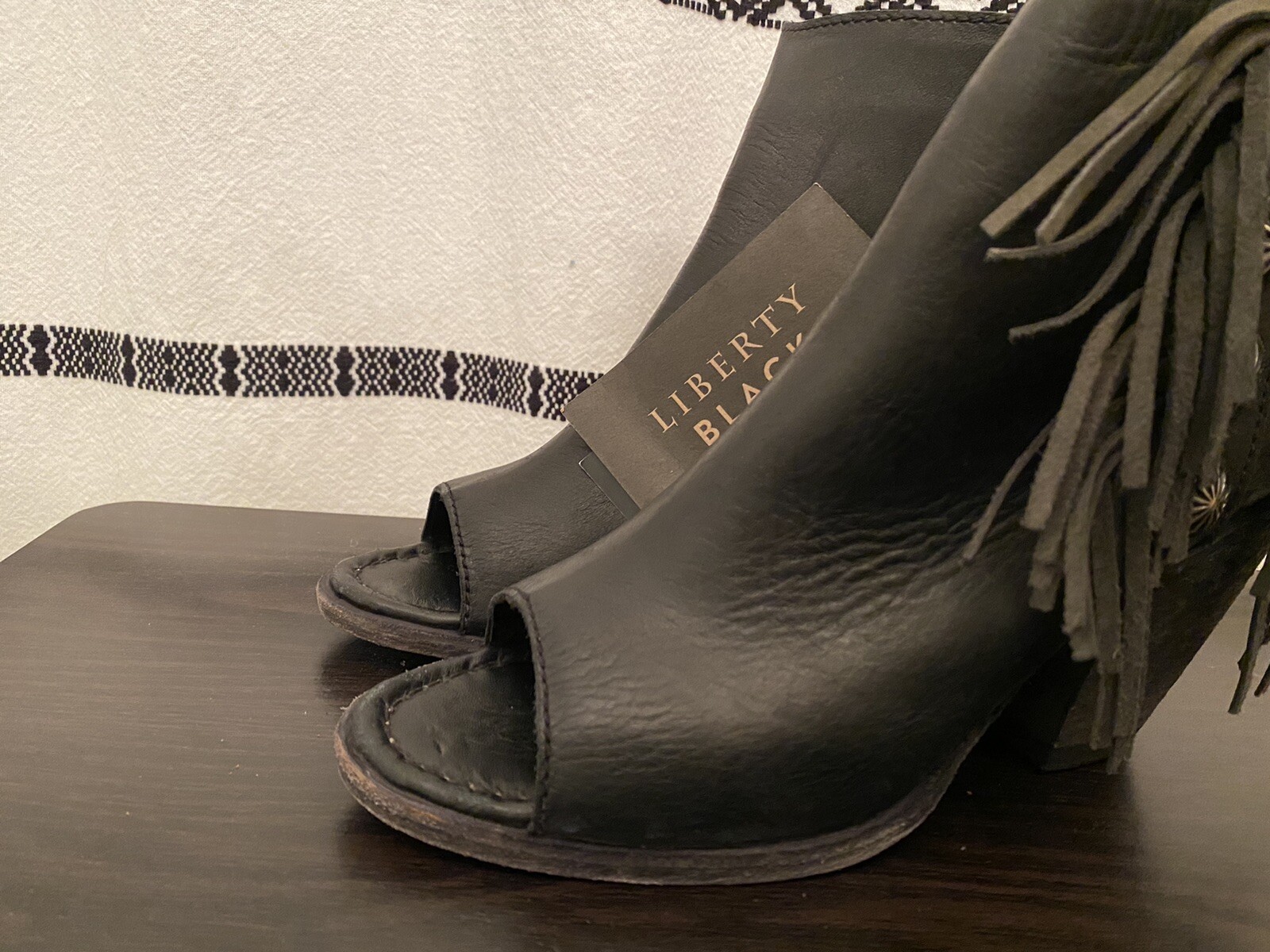 LB712807 Women's Liberty Black Open Toe Black Fringe Bootie Size 9 Handmade RARE image 4