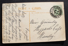 Stafford #H 1908 postmark on a Blackpool postcard to Dolly Grimley, Higgarts Caf