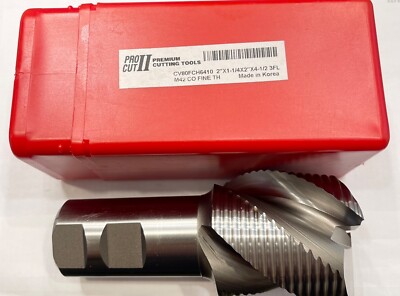 ProCut 2'' Cobalt M42 Roughing End Mill Fine Tooth 45° Helix 3 Flute 1-1/4'' Shank
