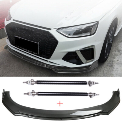For AUDI A3 A4 A5 A6 B6 B7 Front Bumper Lip Splitter Carbon Fiber + Strut Rods