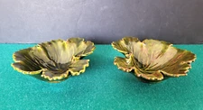 VTG  Artist Signed Pair Of Leaf Pattern Pottery Bowls Or Serving Dishes,  6" Dia