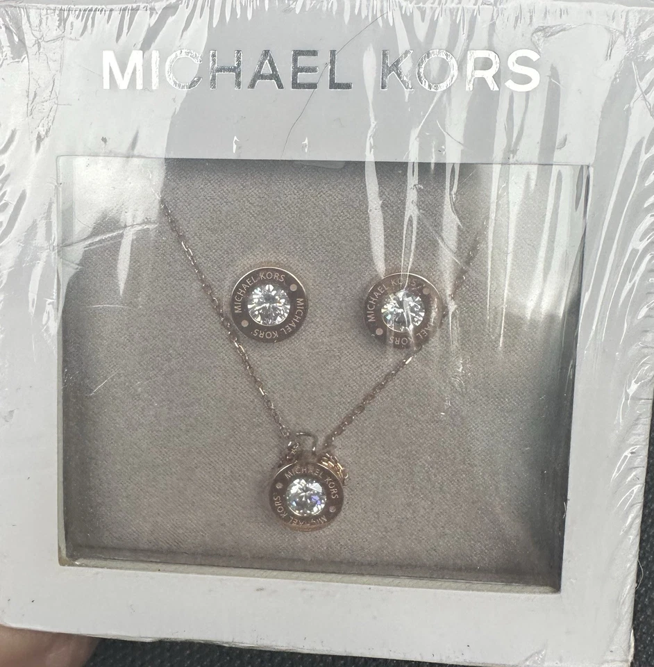 COLLAR Y PENDIENTES MICHAEL KORS CRISTAL TONO ORO ROSA MKJ6717791 Juego Nuevo Foto 2 de 3