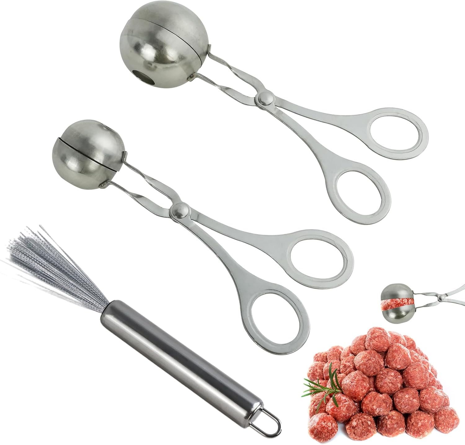 2PCS Meatball Maker with Cleaning Brush, WATUNID Meat Baller Maker with Anti-Sli