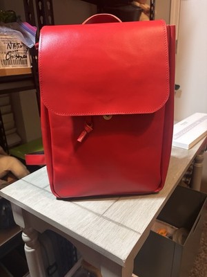 Red Leather Backpack Likely A Handmade Or Minimalist Design. Excellent Cond