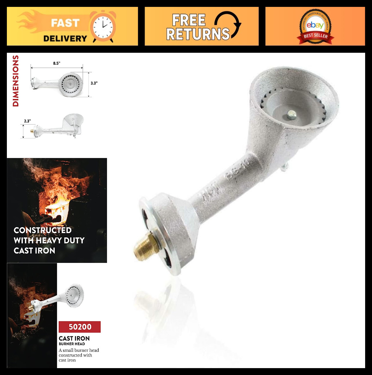 High Pressure Cast-Iron Round Burner Head for Propane - Brass Fitting Orifice