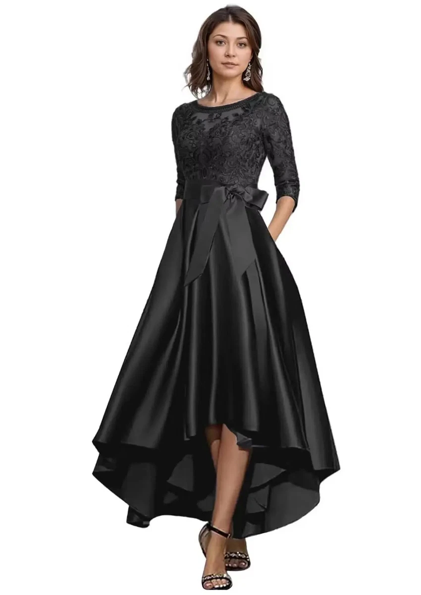 slim fit dress slacks Long Black Formal Dress with Three-Quarter Sleeves Black / 6 main image 0