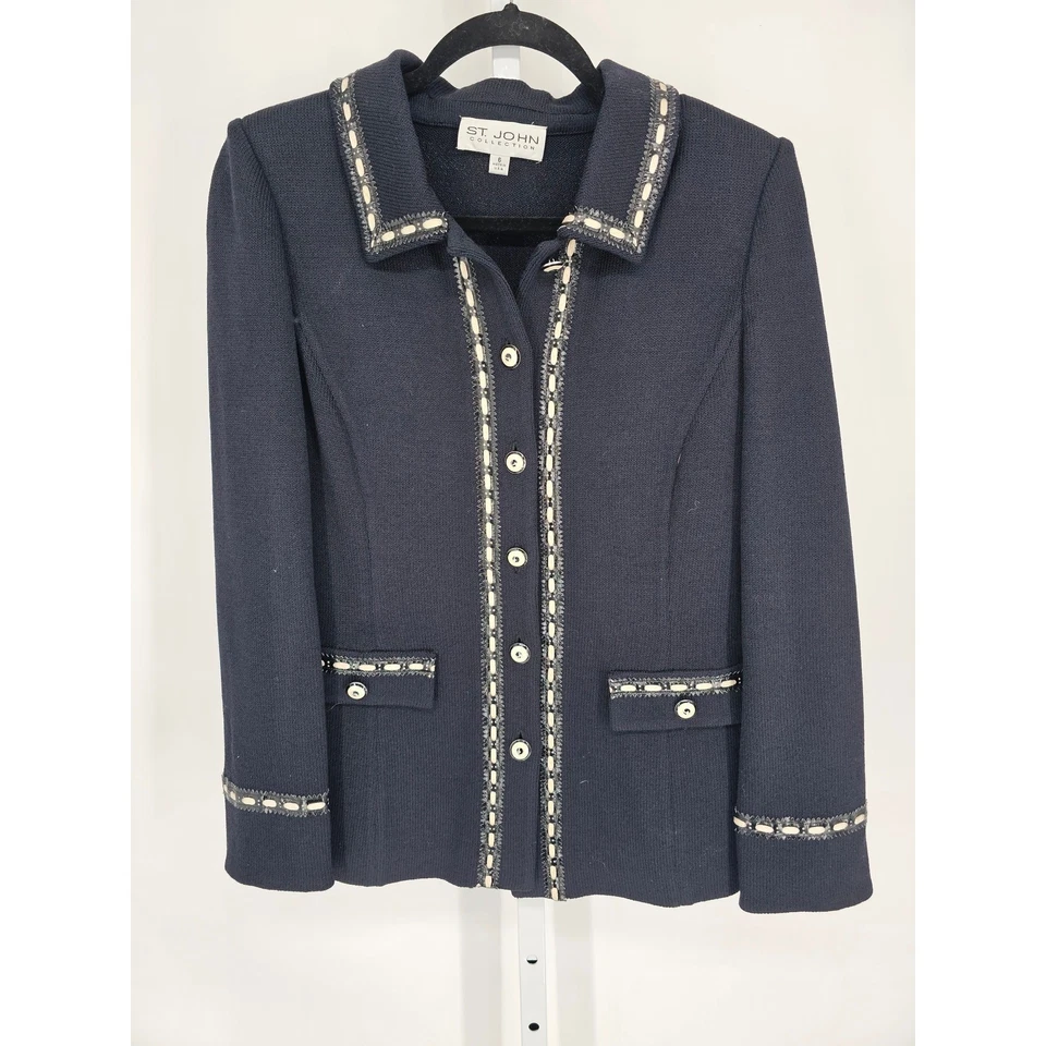 Conjunto Blazer y Pantalones Santana Tejido Mujer Colección St John Talla 4/6 Negro Azul Foto 2 de 4