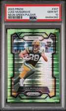 Luke Musgrave PSA 10 2023 Panini Prizm Rookies Neon Green Pulsar #337 RC Packers