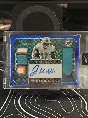 Panini One Formula One Auto/ Duel Patch Jaylen Waddle Dolphins Blue  /75