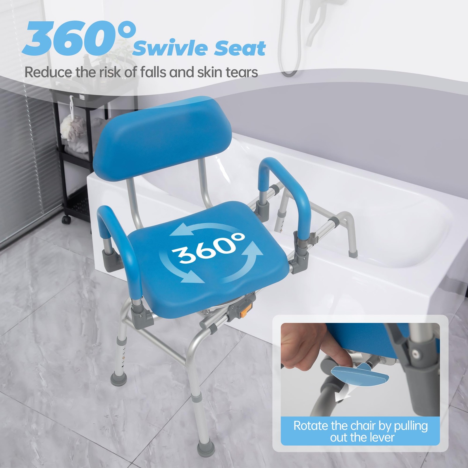 FSA/HSA Eligible Sliding Shower Chair Tub Transfer Bench with Swivel Seat, Ro...