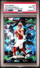 2024 PANINI PRIZM FIREWORKS GREEN ICE #24 JAYDEN DANIELS ROOKIE RC PSA 10