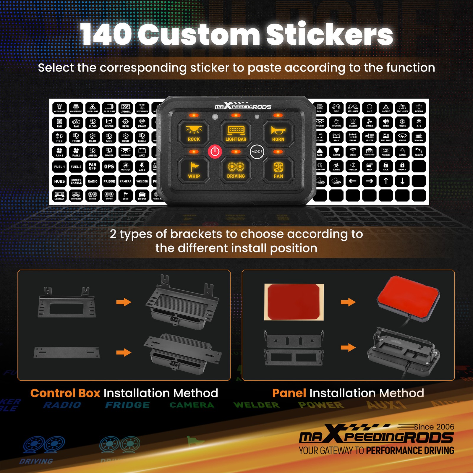 Touch Switch Panel Universal For Off-Road ATV Truck Boat 6 Gang RGB 60A 12V-24V