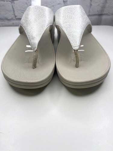 Sandalias Fit Flp Blanco Perla Puntera Cómoda Damas Talla 11 Tanga Sandalias Brillantes - Imagen 2 de 9