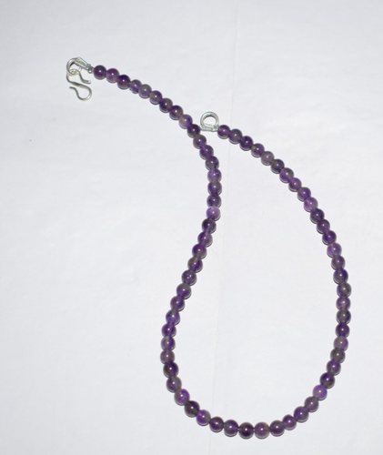 Collana stringa 17" argento sterling 925 pietra preziosa ametista 4/6 mm perline lisce - Foto 4 di 14