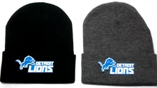 2 FOR 10.95! Detroit Lions flat logos  on Blk/Silv beanie  cap hat. See details