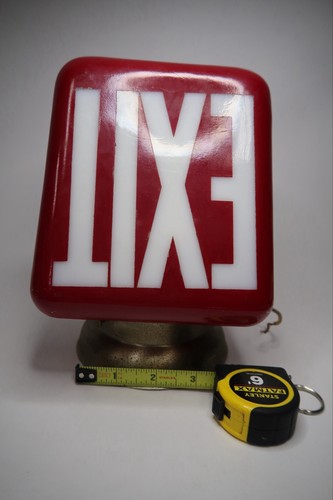 Vintage Red Glass EXIT Light Fixture Theater Commercial Sign Metal Housing B11