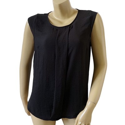 H&M Womens Small Black Pleated Front Cap Sleeve Blouse Top Lightweight 