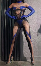 Catsuit Body Overall Spandex  Transparent Glitzer Strass Größe 40-42