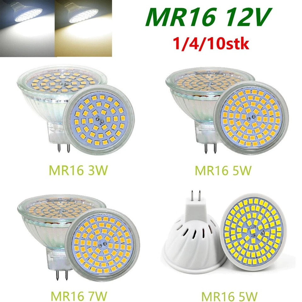 MR16 LED Bulbs 3W 5W 7W 12V Spotlight SMD Downlight wall GU5.3 Cold Warm White - Image 2 of 4