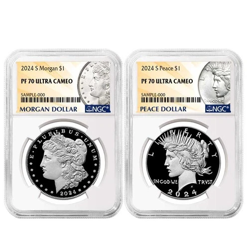 2024-S $1 Proof Morgan and Peace Silver Dollar 2pc Set NGC PF70UC Morgan &