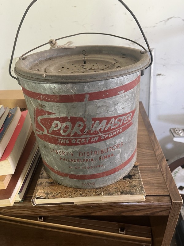 Vintage OLD PAL Minnow Worm Bucket Galvanized METAL Fishing Trout Display